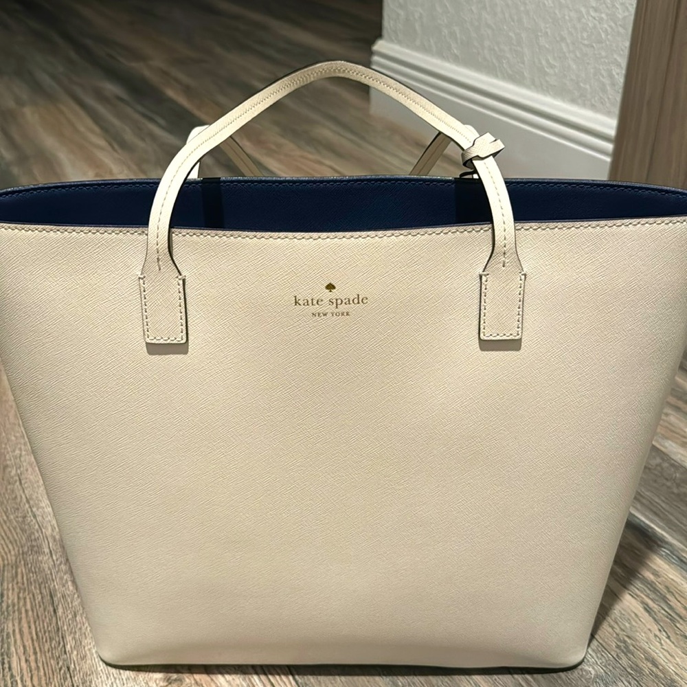 kate spade Cream and Navy Leather Tote Shoulder Bag